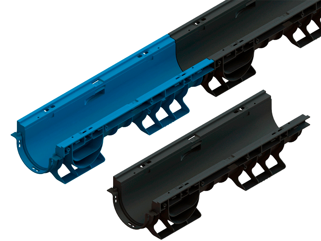 Rigolă din plastic BASE DN100 H120 cu grătar metalic zincat în fante clasa de sarcini A15